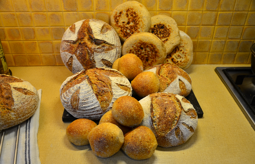 Selection of home-made bread products.