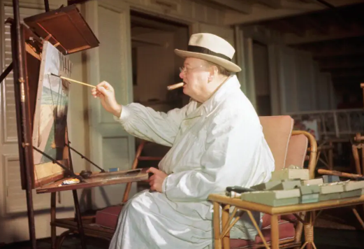 winston churchill painting at easel