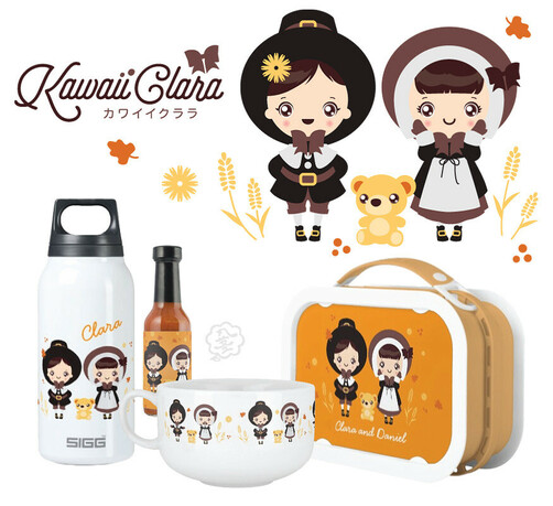Arranged display of various mocked up lunch with a shared "Kawaii Clara" titled Thanks Giving theme.