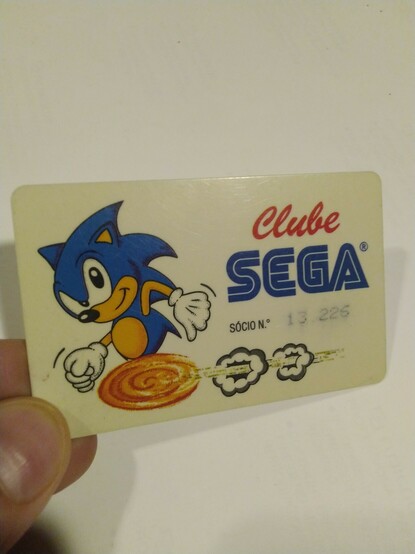 My Portuguese old Sega Club card. It has a drawing of Sonic the Hedgehog and the words "Clube Sega" on it.