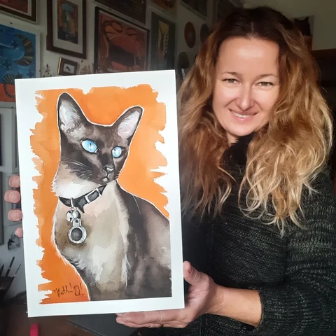 Siamese Cat Painting by Dora Hathazi Mendes.  Art prints available