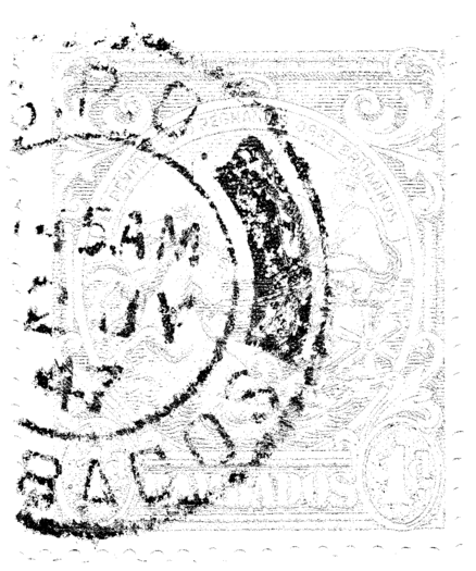 Isolated circular date postmark of the G. P. O. (General Post Office) in Bridgetown, Barbados. Partial date reads "_45 AM _2 JY 47" 

A ghostly image of the stamp's design can still be seen.