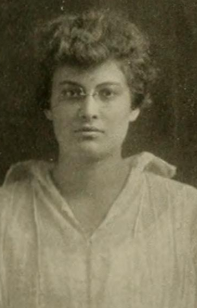 Alathena Johnson, from the 1915 yearbook of Wellesley College; a young white woman wearing glasses and a white collared blouse