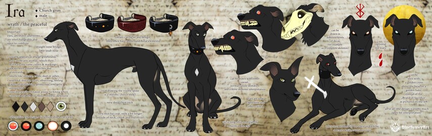 Reference of a churchgrim in shape of a black greyhound.