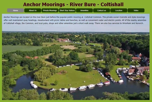 Screenshot of Anchor Moorings web site featuring an aerial photo of the site.