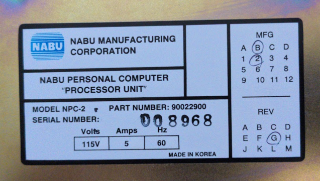 NABU PC serial number "008968