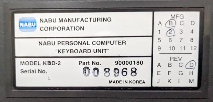 NABU PC keyboard serial number "008968"
