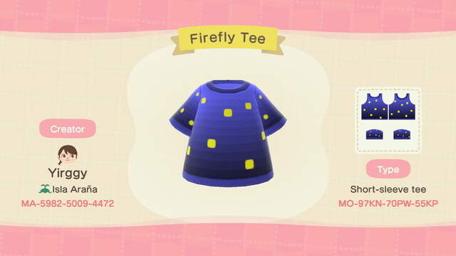 Animal Crossing design share. Several yellow dots on a blue gradient tee