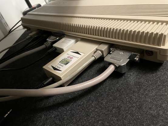 Amiga 500 back side with ports and connected cables