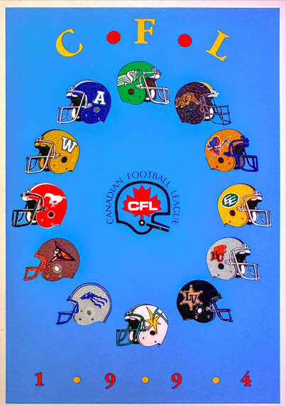Trading card with logos from 1994 CFL teams