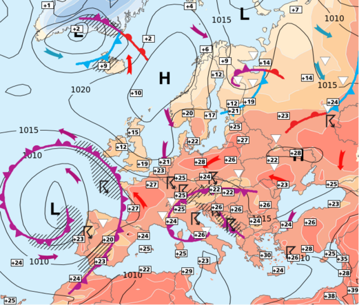 Analyse synoptique de la sitation météo en Europe ce jour.