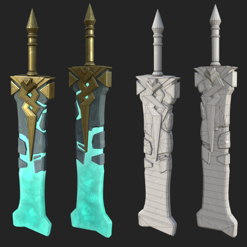 Realtime 3D render of a colorful stylized fantasy sword