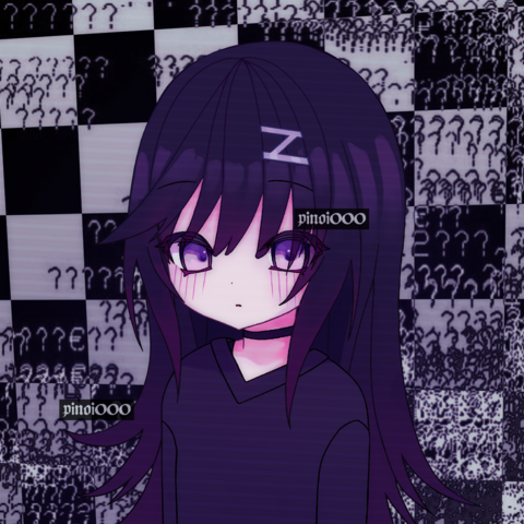 Anime style illustration of a purple haired girl with a v-neck sweater looking at the viewer.