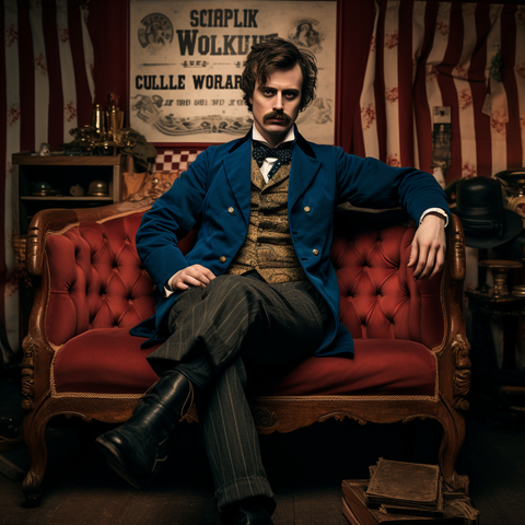 John Wilkes Booth sitting on a red couch.
