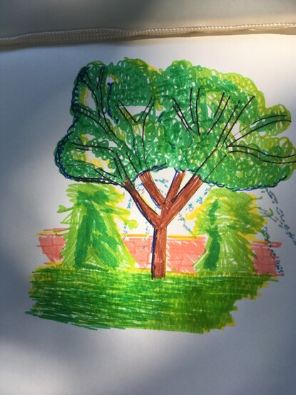 Felt tip doodle of a tree in a park