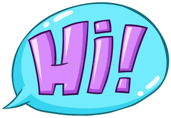 An image that says Hi in a purple font within a blue'ish looking talk bubble.