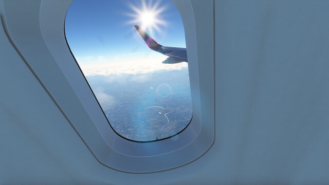 window view from inside airliner