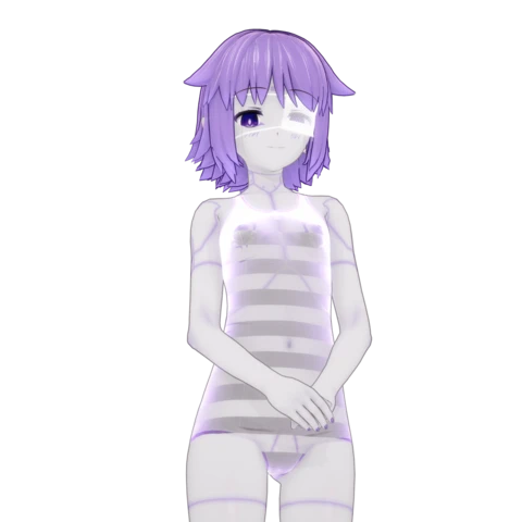 Android Vicky showing herself with her hologram swimsuit which doesn't hide/conceal anything