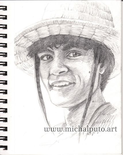 Pencil portrait of Iñaki Godoy as Monkey D. Luffy from One Piece live action show.