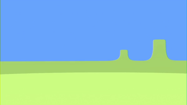 an illustrated bird is walking by, thinking about math in front of a green landscape and blue sky.
