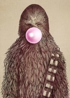 Chewbacca blowing a gum bubble