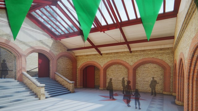 An artist's impression of how the concourse will look when completed with roof and patterned floor.