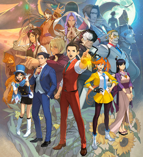Key art for Apollo Justice: Ace Attorney Trilogy showing the main characters from all three games