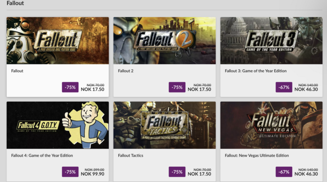 Fallout 1, 2, 3, 4, Fallout Tactics and Fallout New Vegas 75% off