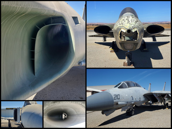 Jet intakes - I'm fascinated by their designs. Upper left is Saab J32 Lansen, then Saab J25 Draken, F4 Phantom (whose intakes russians copied for Mig23), closeup of Draken intake insides with "sharp" turns and F14 "modern/typical" intakes.