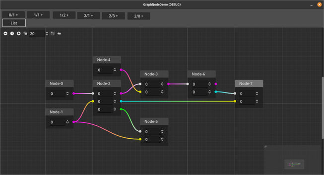 Screenshot of a flowchart with interconnected graph nodes, made with Godot.