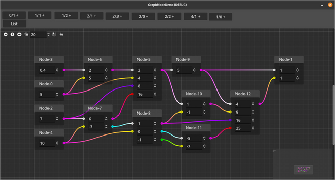 Screenshot of a bigger flowchart with many interconnected graph nodes, made with Godot.