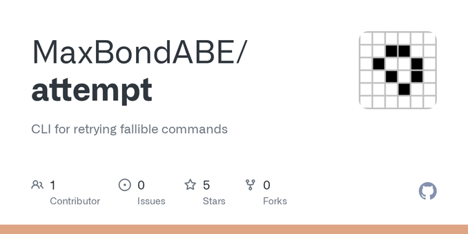 CLI for retrying fallible commands. Contribute to MaxBondABE/attempt development by creating an account on GitHub.