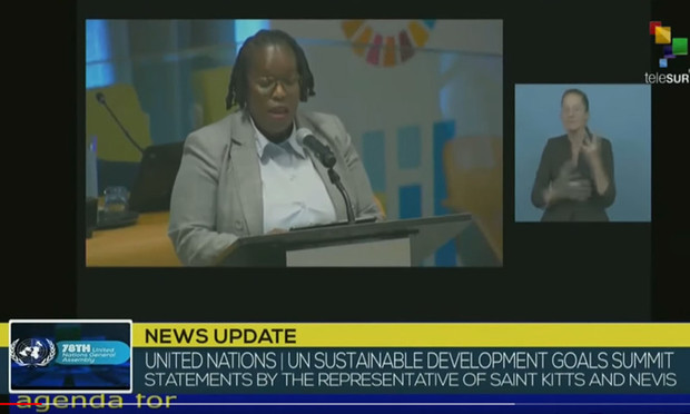 The Minister of Environment, Climate and #Sustainable Development of #StKitts and #NevisIsland, Dr. Joyelle Clarke, addresses the opening day of the United Nations (UN) 2030 Sustainable Development Summit. https://tinyurl.com/y98rc4hc