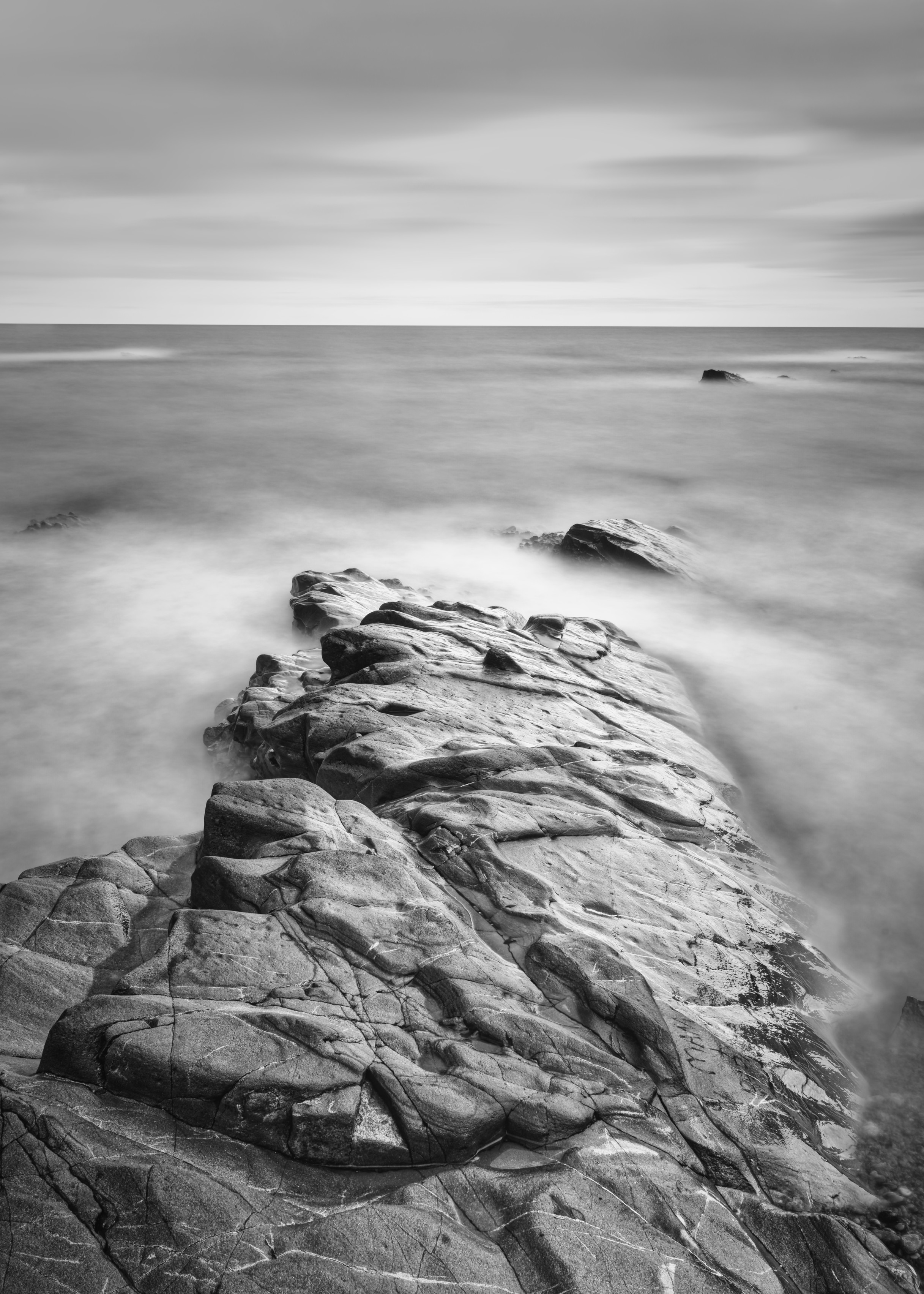 Long exposure of a Devonian sandstone outcrop on the coast at Auchmithie, Angus