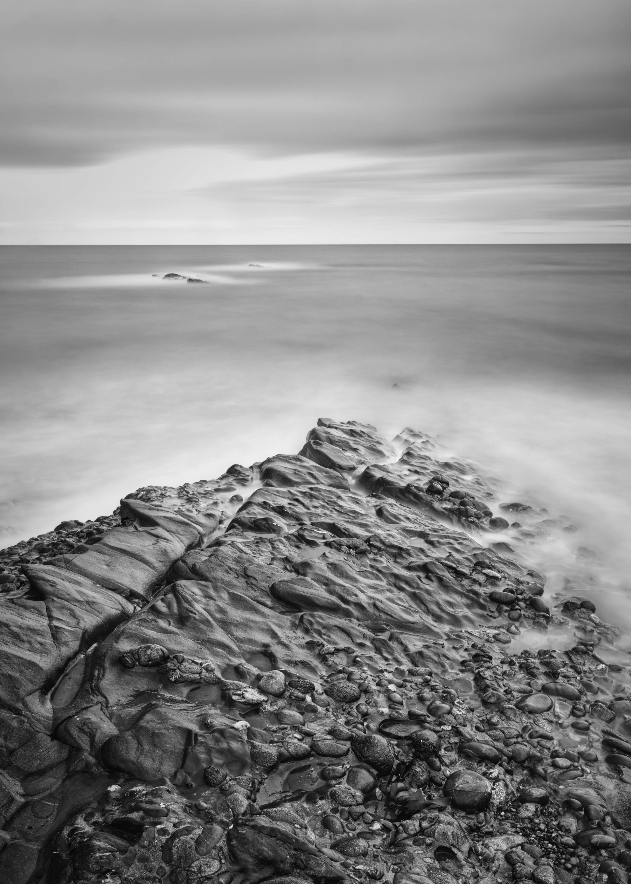 Long exposure of a Devonian sandstone outcrop on the coast at Auchmithie, Angus