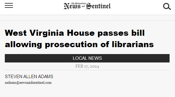 The Parkersburg News and Sentinel

West Virginia House passes bill allowing prosecution of librarians

Steven Allen Adams Feb 17, 2024