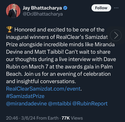 Jay Bhattacharya tweet