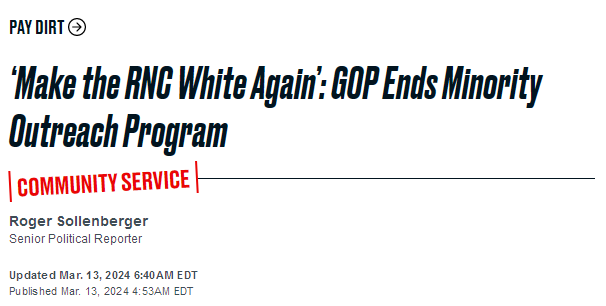 ‘Make the RNC White Again’: GOP Ends Minority Outreach Program
COMMUNITY SERVICE
Roger Sollenberger

Senior Political Reporter
Updated Mar. 13, 2024 6:40AM EDT 
Published Mar. 13, 2024 4:53AM EDT 