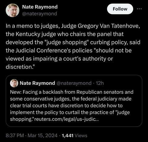 Tweet: Kentucky judge says he’ll ignore the new policy and others should too.
