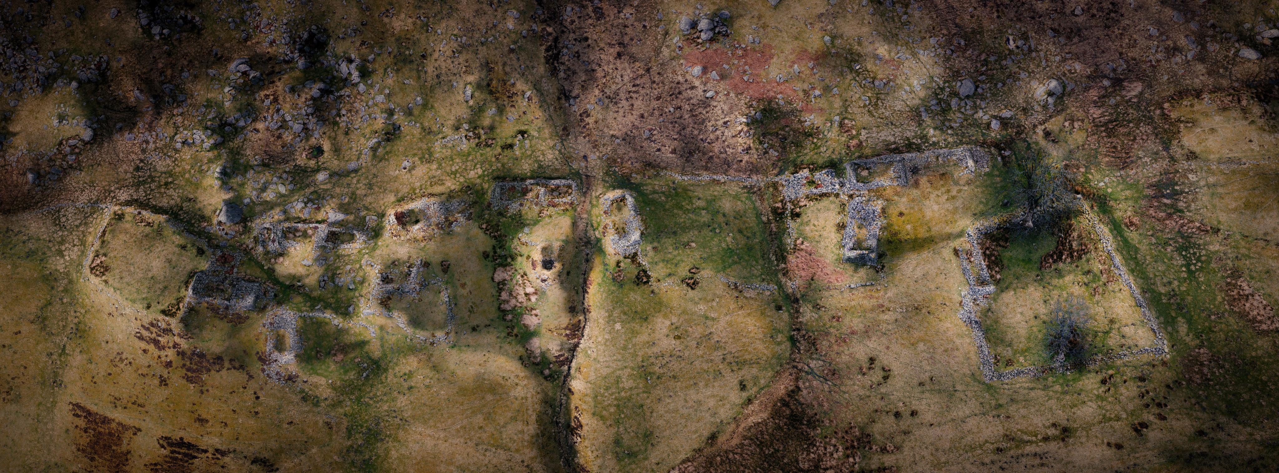 Ruins of the Craignavar former township in Glen Almond off the Sma' Glen, Highland Perthshire.
Over 200 source images, generating a 3D model in WebODM, illuminated and exported in Blender, finished in LuminarAI.