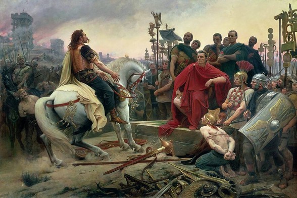 Das Gemälde von Lionel Royer zeigt Vercingetorix beim Niederlegen seiner Waffen vor Ceasar