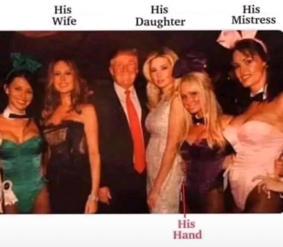 Trump with his wife, his daughter and his mistress. Note Trump's hand on Ivanka's butt.