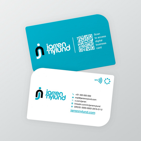 The front and back designs of the NFC business card.