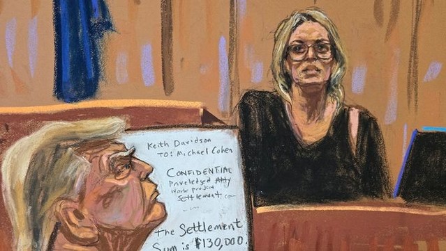 Il·lustració del testimoni de Stormy Daniels en el judici contra Trump (Reuters/Jane Rosenberg)