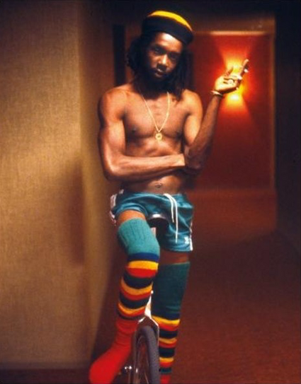 Peter Tosh unicycling indoors