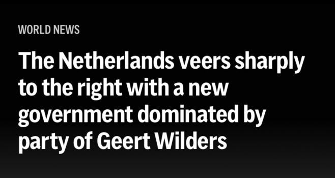 The Netherlands veers sharply to the right with a new government dominated by party of Geert Wilders
