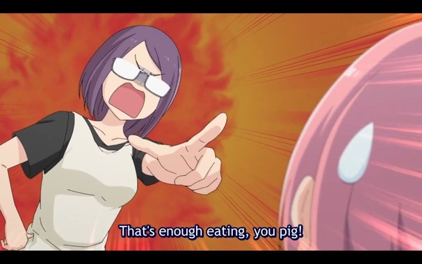 Sakura (con el pelo también más corto) señala a Nadeshiko con expresión de enfado. 

En el subtítulo dice 