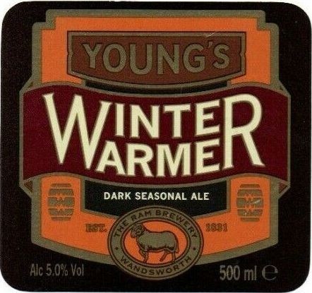 A Youngs Winter Warmer label featuring a ram.