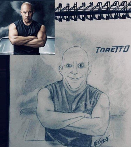 drawing of vin diesel as Toretto but its fester instead