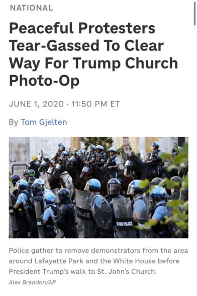 Peaceful Protesters Tear-Gassed to Clear Way for Trump Church Photo-Op

June 1, 2020 11:50 PM ET
By Tom Gjelten